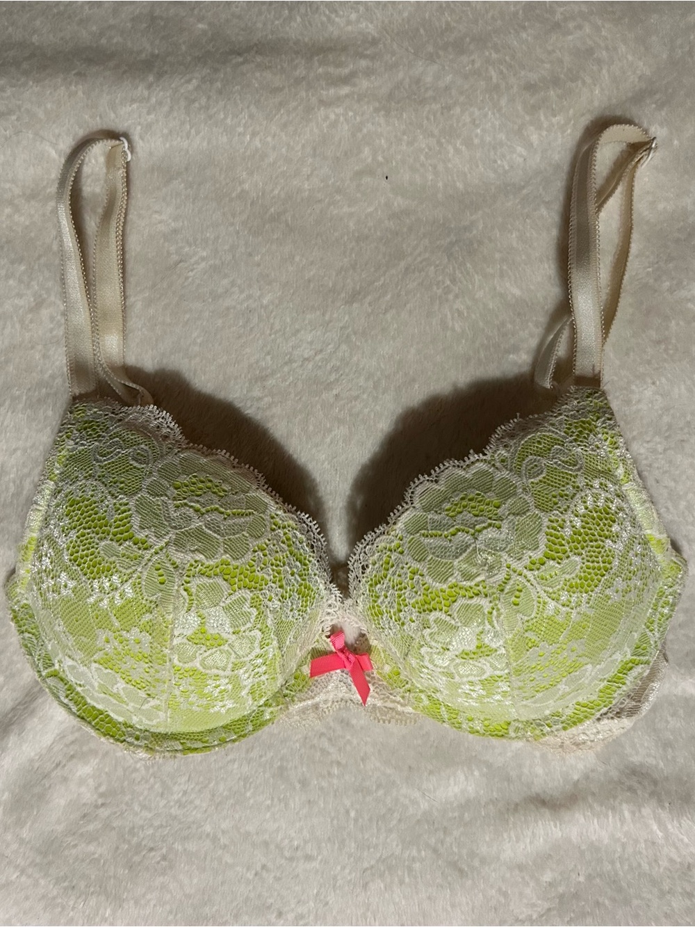 Women's Lace Push-Up Bra in Lime Green and White - Victoria Secret